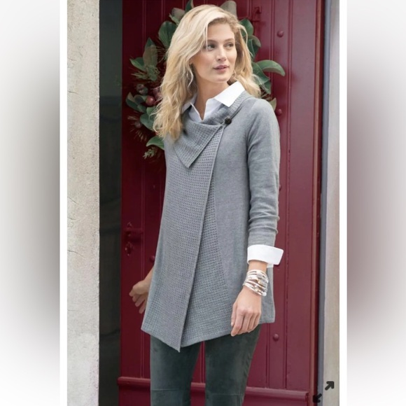 Soft Surroundings Wool Blend Wrap Waterfall Cardigan Sweater Topper Duster - Picture 3 of 10